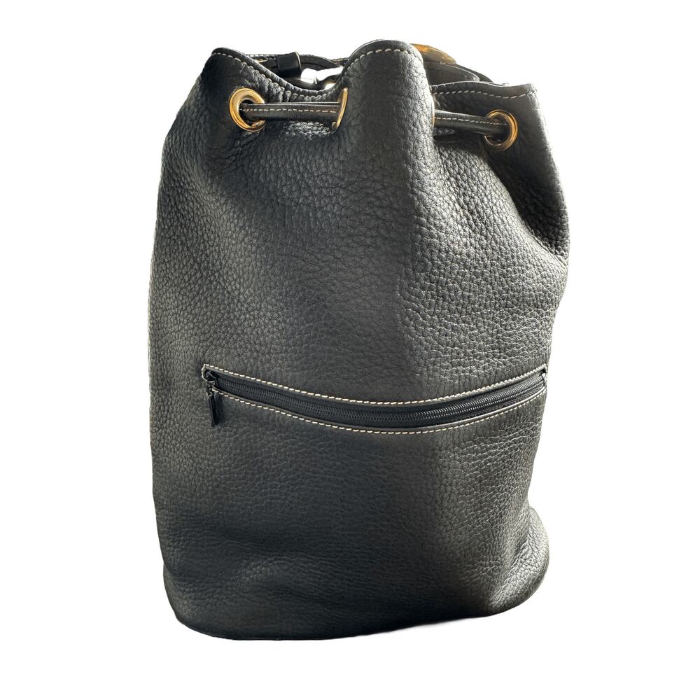 Vintage Burberrys Black Leather Drawstring Bucket Bag
